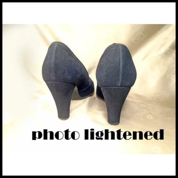 50s Vintage Black Baby Doll Pumps Heels Shoes, Sweetheart Vamp, Suede - Picture 5 of 15